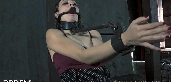  Hottie in latex costume gets punished